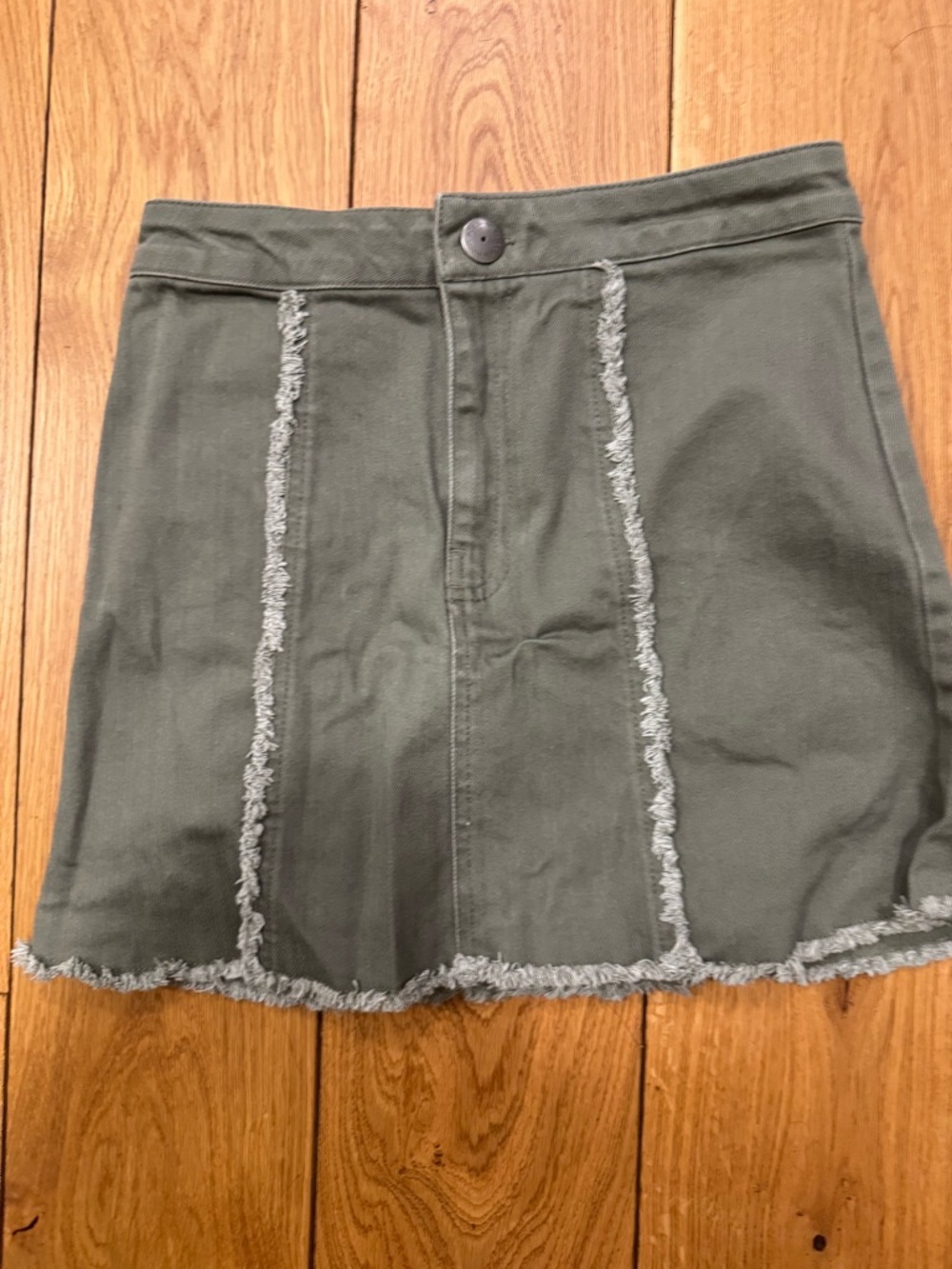 BCBGeneration Olive Green Frayed Trim A-Line Mini Skirt